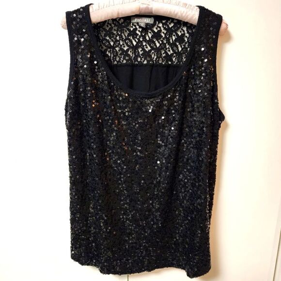 Roz And ALI Woman Black Sequin Sparkly Tank Sleeveless Top Sz 2x Dressy Fairy - Picture 1 of 11